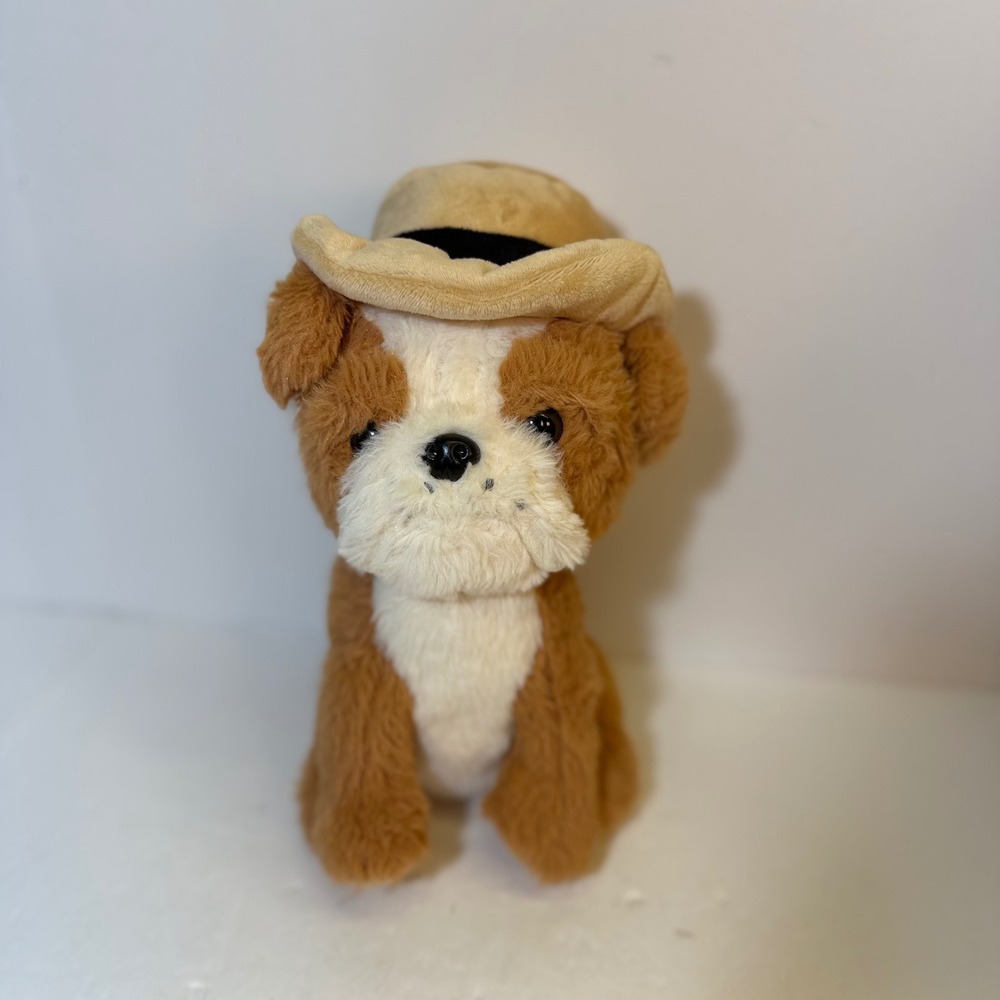 Peek-A-Boo Toys Buster the Bulldog Plush Stuffed Animal with Fedora Hat 10.5in